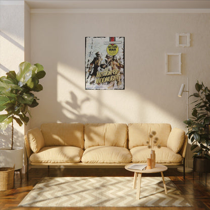 Close-up of the textured canvas surface highlighting the vibrant, detailed comic book artwork from Action War #7.