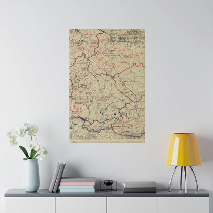 Close-up of the map's detailed green and beige inked terrain markings from a slight top-down angle.