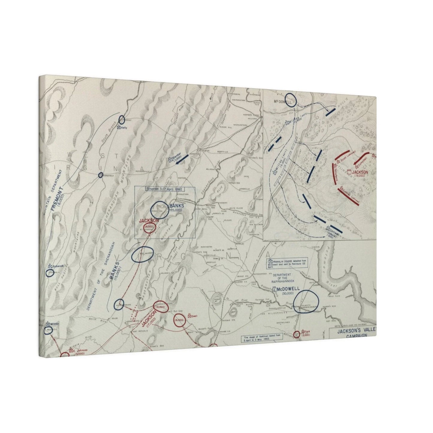 Close-up of canvas texture highlighting detailed brushwork and aged finish from the Battle of McDowell scene.