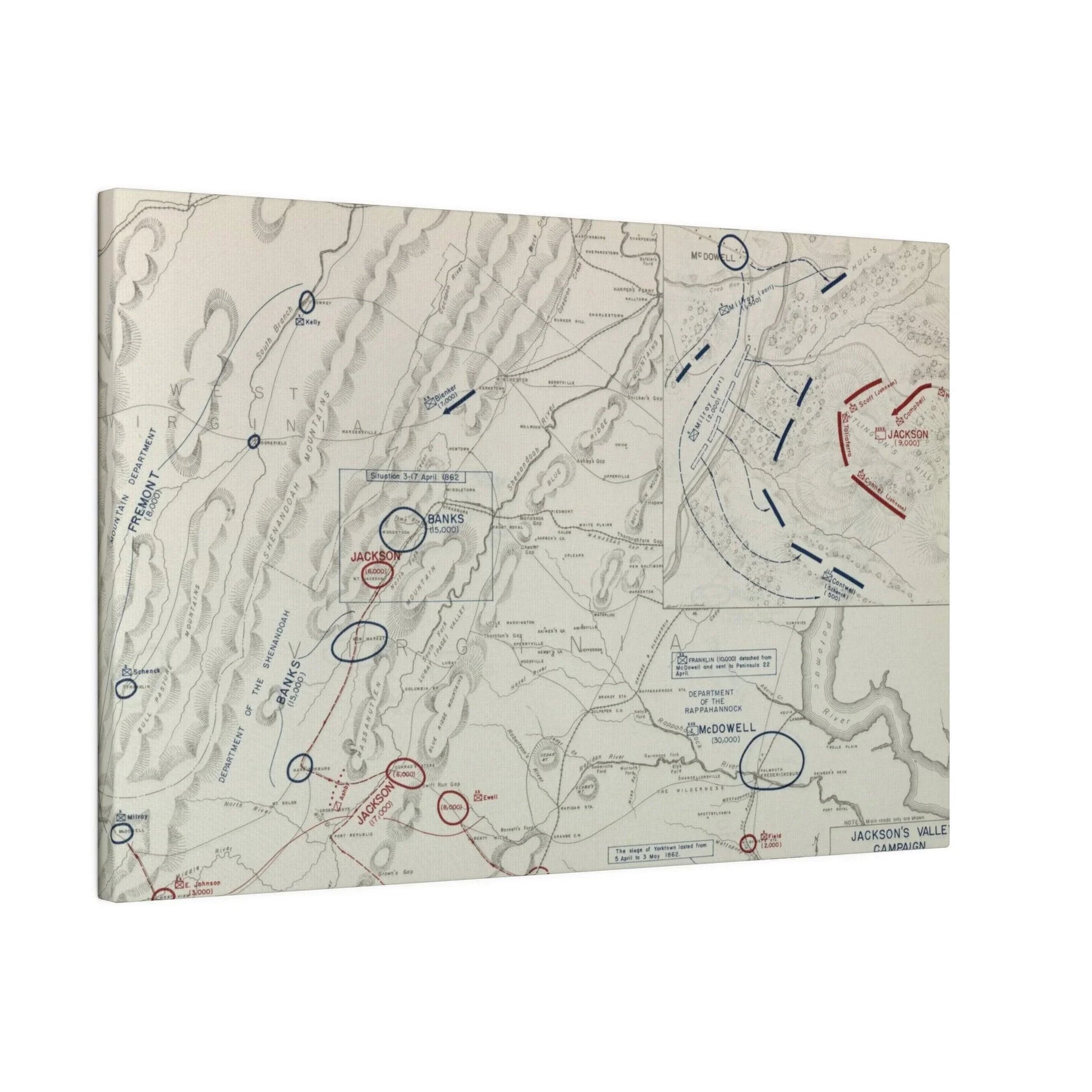 Close-up of canvas texture highlighting detailed brushwork and aged finish from the Battle of McDowell scene.