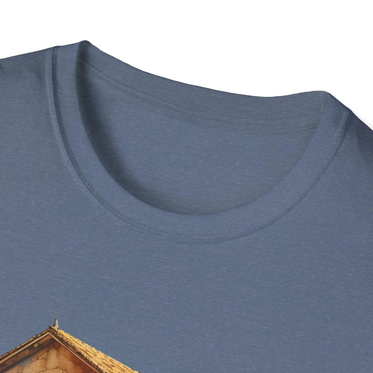 Close-up of the unisex slim fit T-shirt’s vibrant navy color, revealing soft cotton fabric texture and subtle stitching