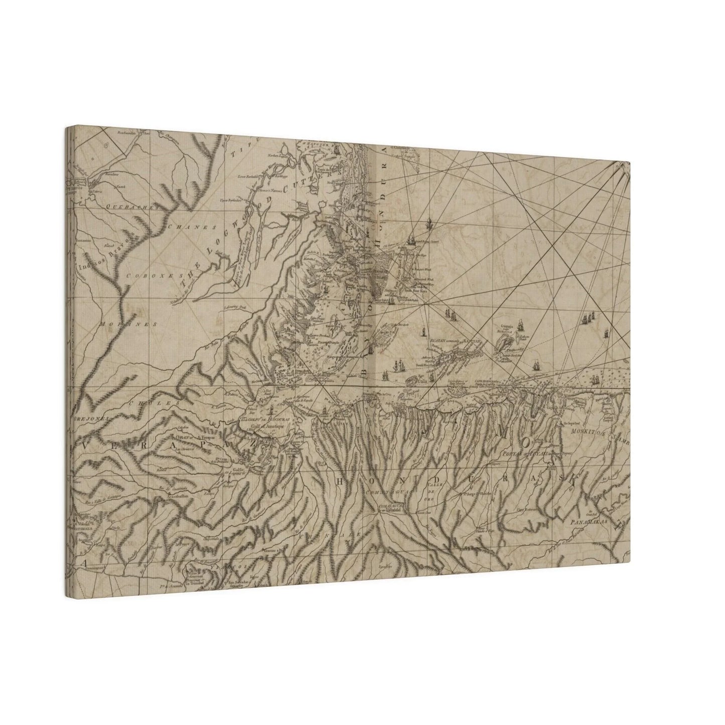 Close-up of the textured canvas surface showcasing natural fibers and subtle brushstroke details of the Bay of Honduras