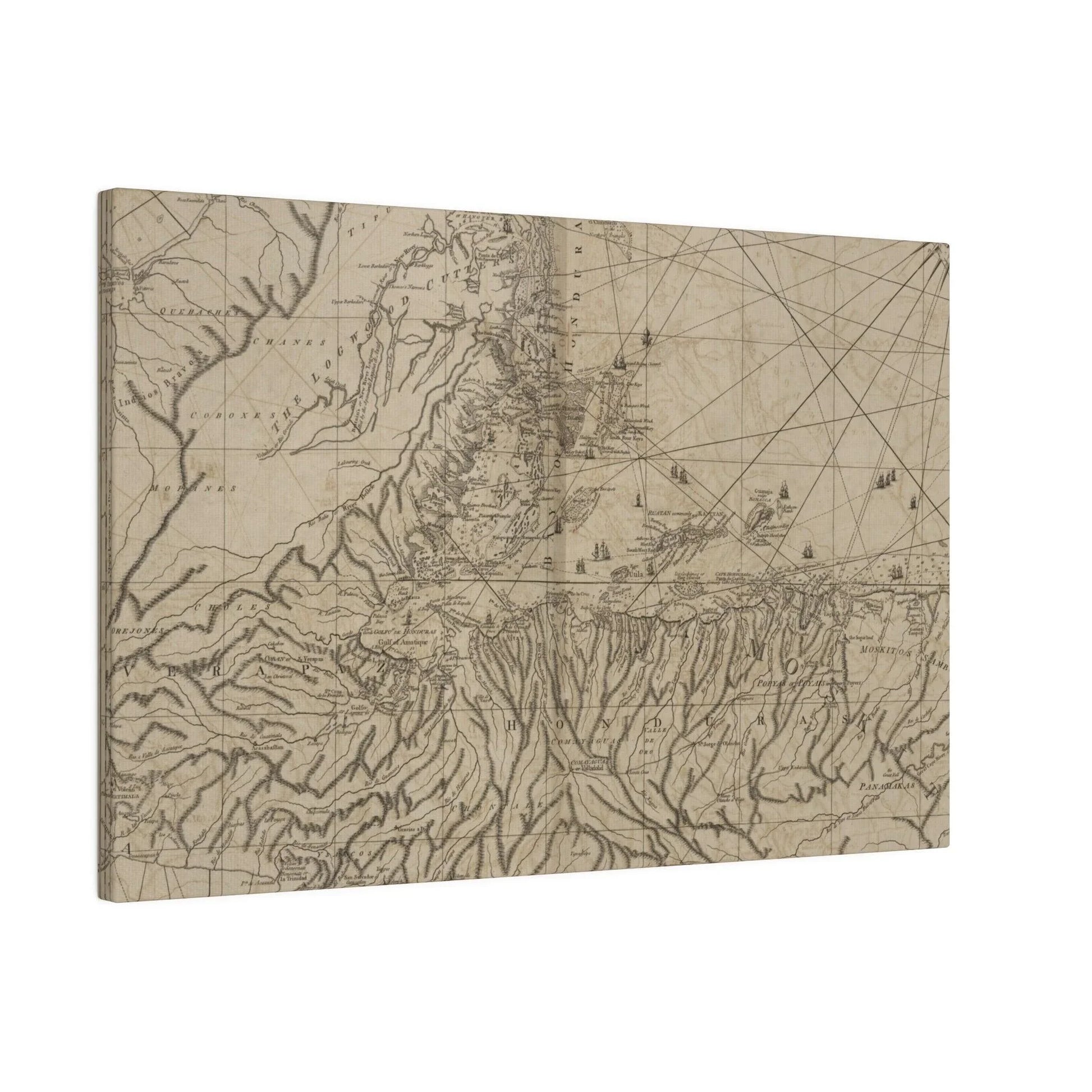 Close-up of the textured canvas surface showcasing natural fibers and subtle brushstroke details of the Bay of Honduras