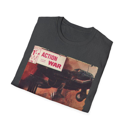 Close-up of the unisex softstyle T-shirt fabric showcasing the smooth, relaxed fit in navy blue with subtle stitching