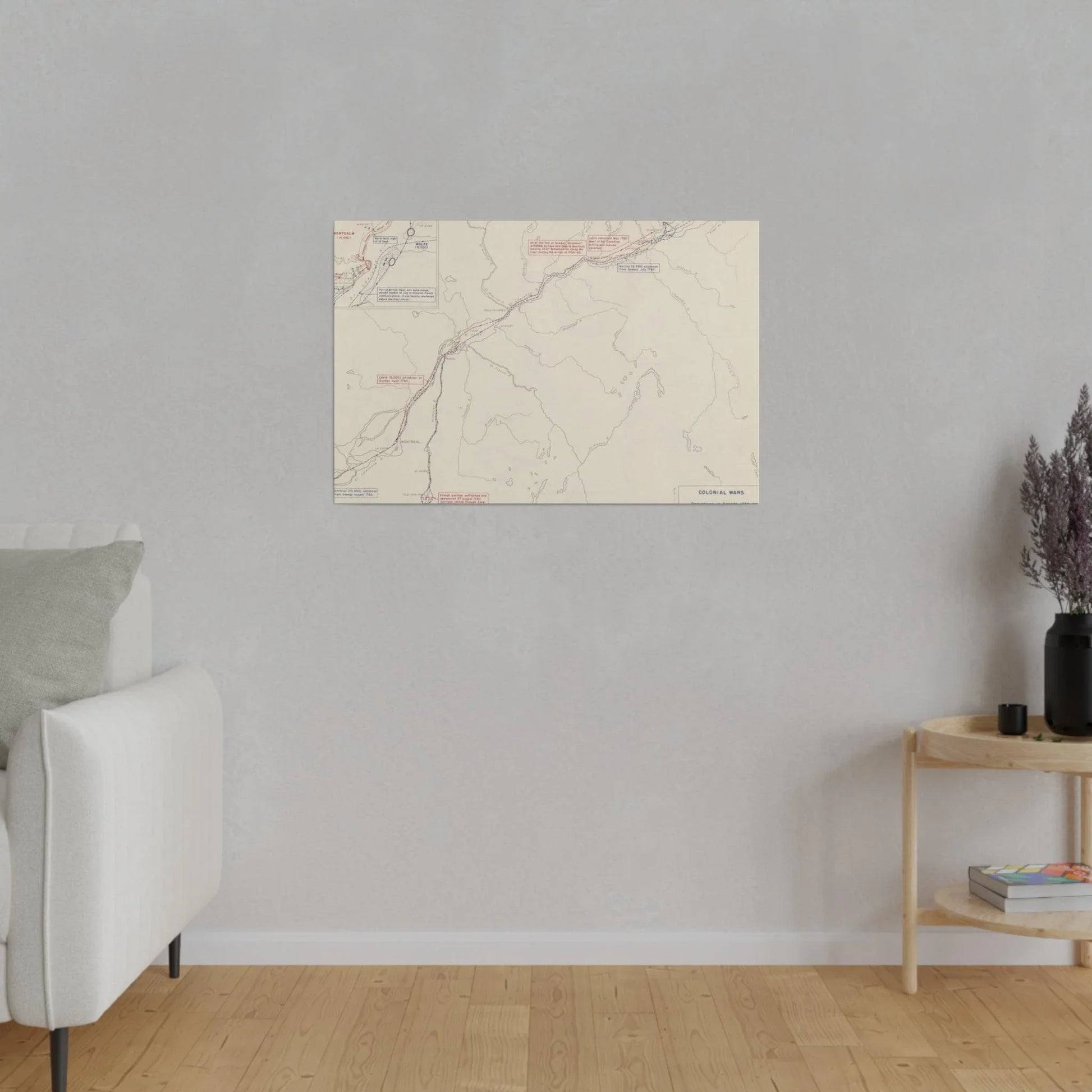 Close-up of canvas texture highlighting the detailed print of Colonial Wars scene, focusing on brushstroke effects.