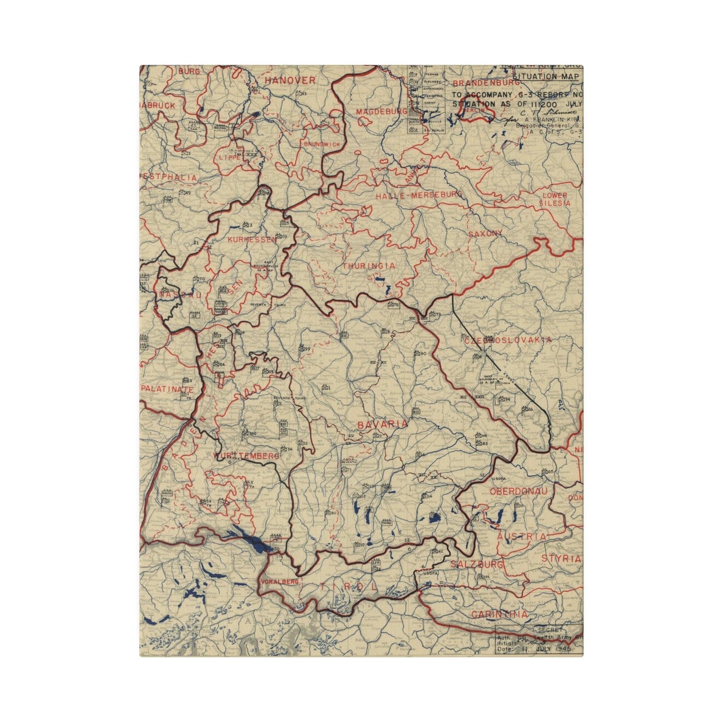 Close-up of the detailed map legend with handwritten annotations highlighting strategic troop positions and dates on HQ