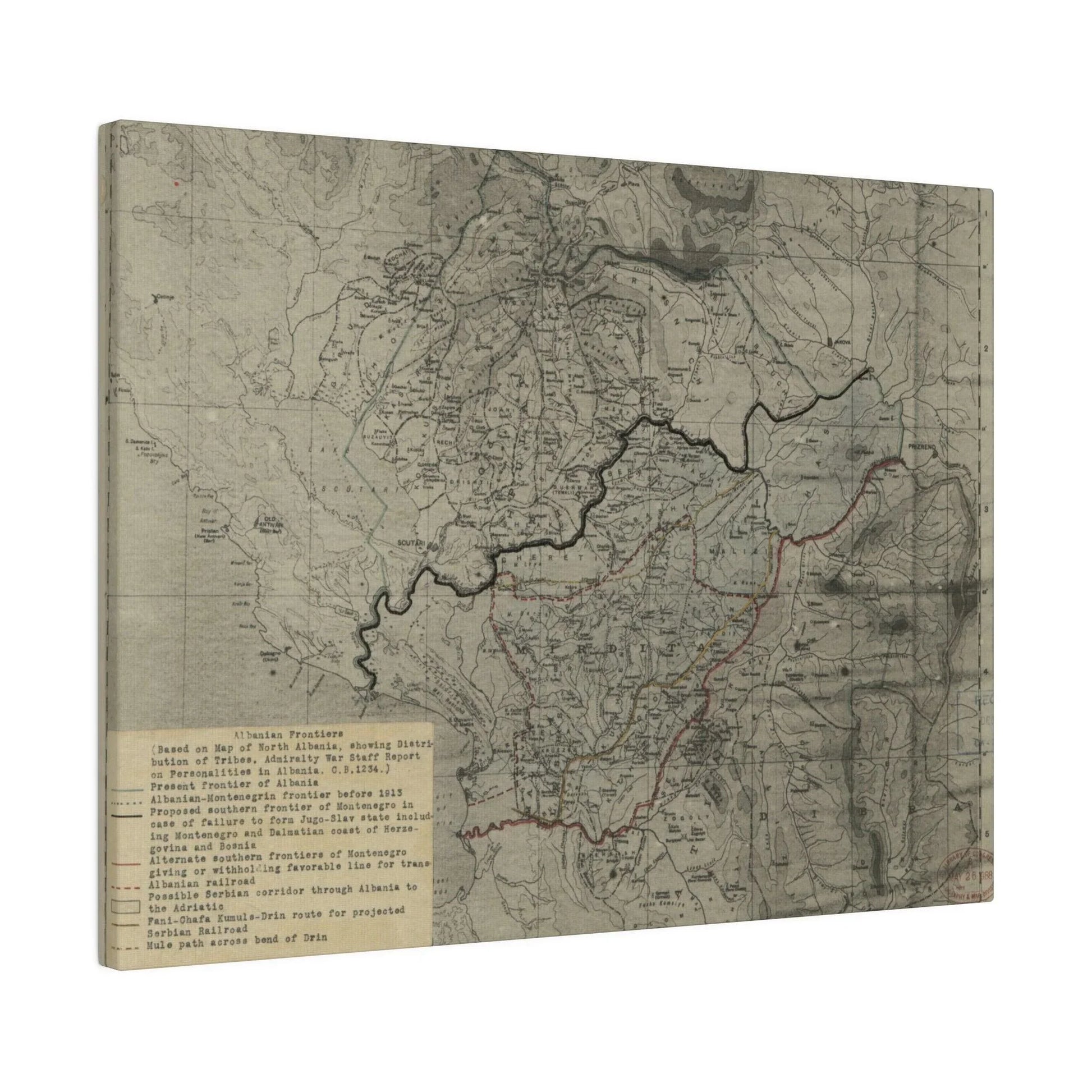 Close-up of textured canvas surface highlighting detailed brushstrokes and aged coloration of the 1916 Admiralty War Staff