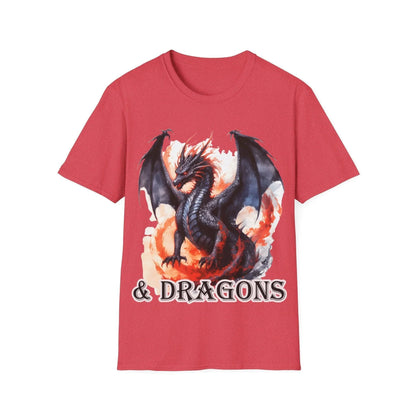 Close-up of the unisex softstyle T-shirt's crew neckline and subtle fabric texture in heather navy, highlighting its relaxed