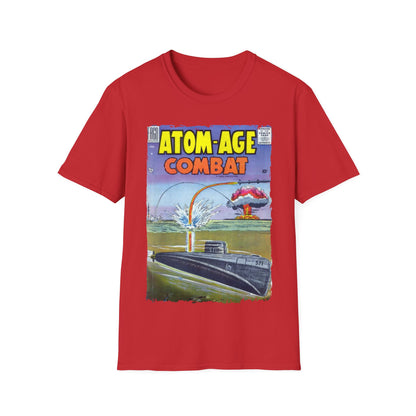 Close-up of the Atom-Age Combat No.2 T-shirt neckline showing soft cotton fabric and smooth stitching detail from a front