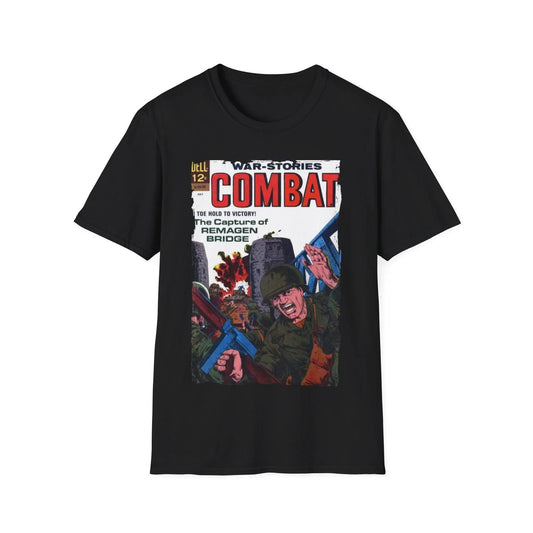 Printify Combat July 1967 unisex cotton crew neck T-shirt with relaxed fit and vintage pattern in navy blue