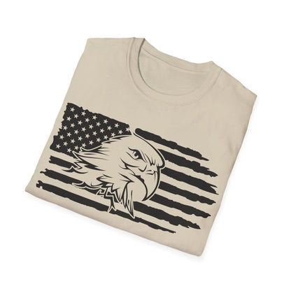 Close-up of the distressed American flag print on the soft cotton fabric, highlighting the bold black and white eagle detail