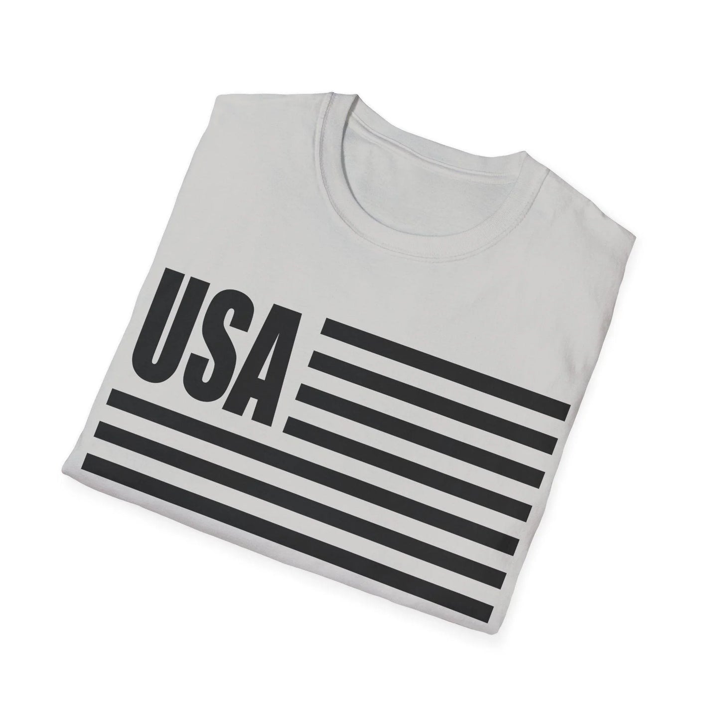 Close-up of the American Flag USA B&W unisex T-shirt fabric highlighting the soft cotton material and subtle textured print