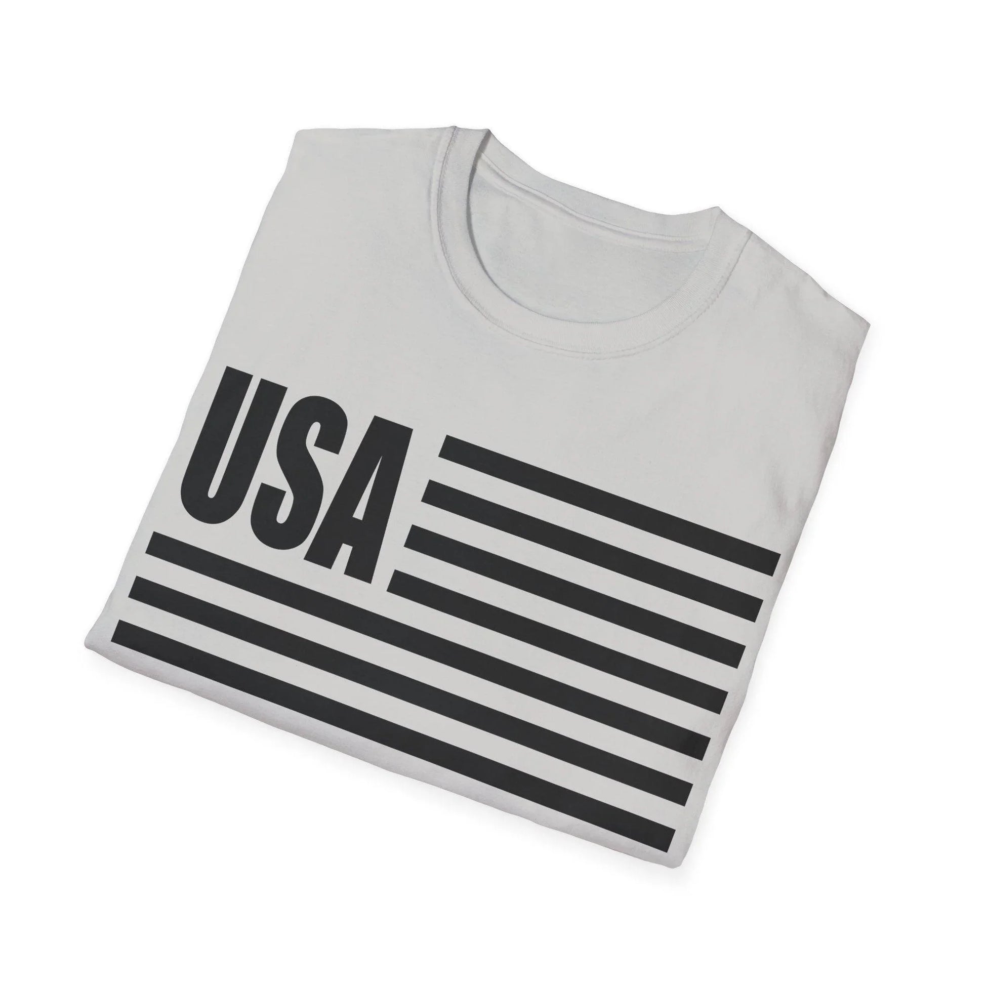 Close-up of the American Flag USA B&W unisex T-shirt fabric highlighting the soft cotton material and subtle textured print