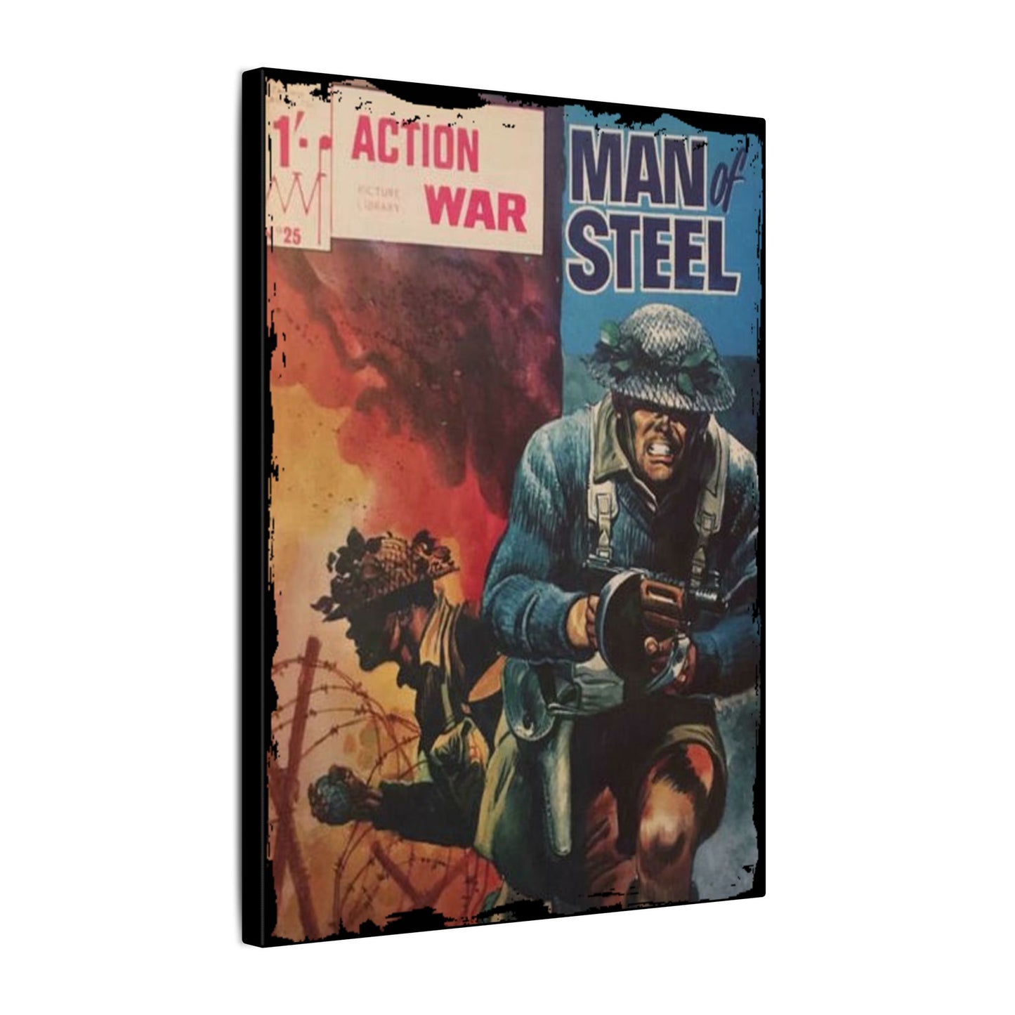 Action War #25 canvas wall art, matte finish, eco-friendly print on sustainable wood, 24x36 inches for home living room decor