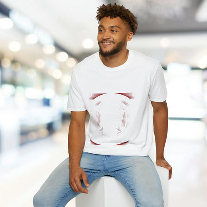 Close-up of the unisex softstyle fabric in black, highlighting the smooth texture and relaxed fit around the shoulders.