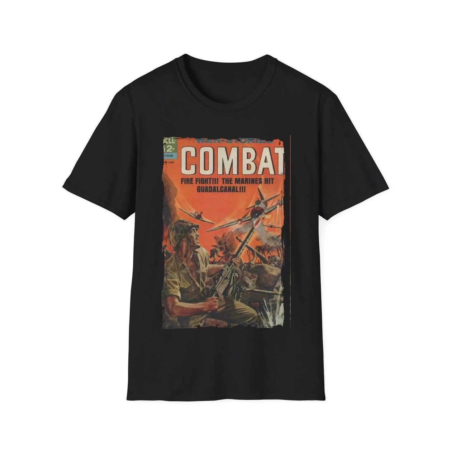 Printify Combat April 1964 unisex cotton crew neck T-shirt with regular fit in black, featuring vintage-inspired print design