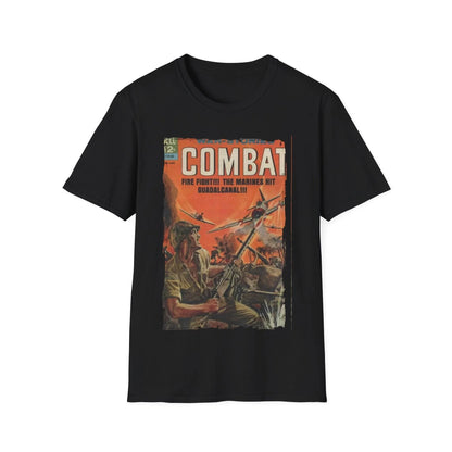 Printify Combat April 1964 unisex cotton crew neck T-shirt with regular fit in black, featuring vintage-inspired print design