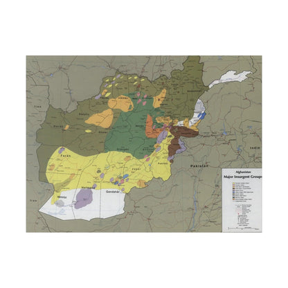 Canvas wall art depicting Afghanistan Major Insurgent Groups in 1985, matte finish, eco-friendly materials, textured