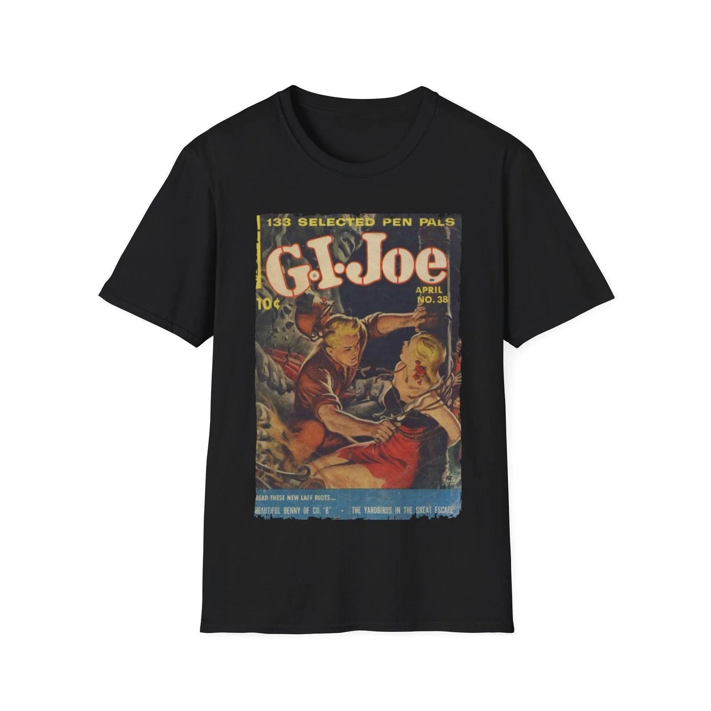 Printify G.I. Joe No.38 unisex cotton crew neck T-shirt with regular fit in black, featuring printed graphic design and