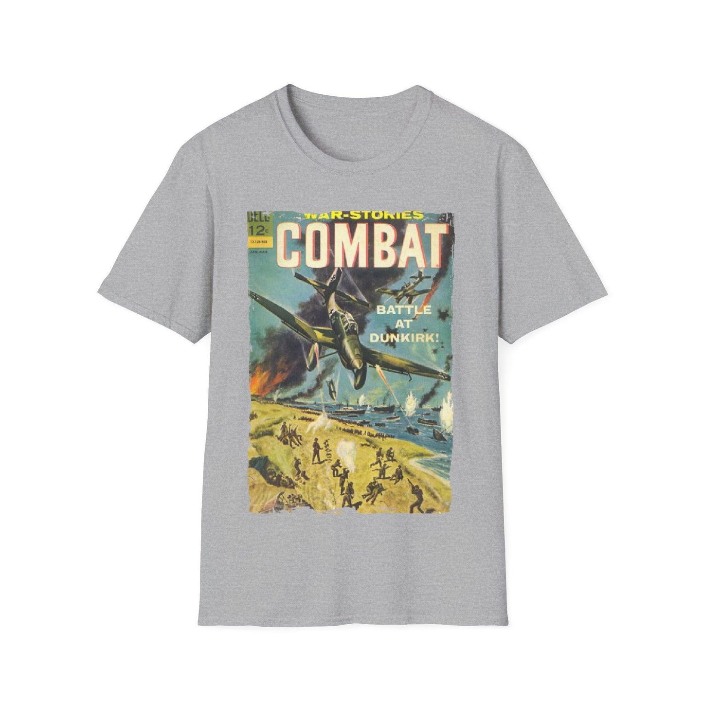 Close-up of the Combat March 1965 unisex softstyle T-shirt's subtle fabric texture and vibrant olive green color from a