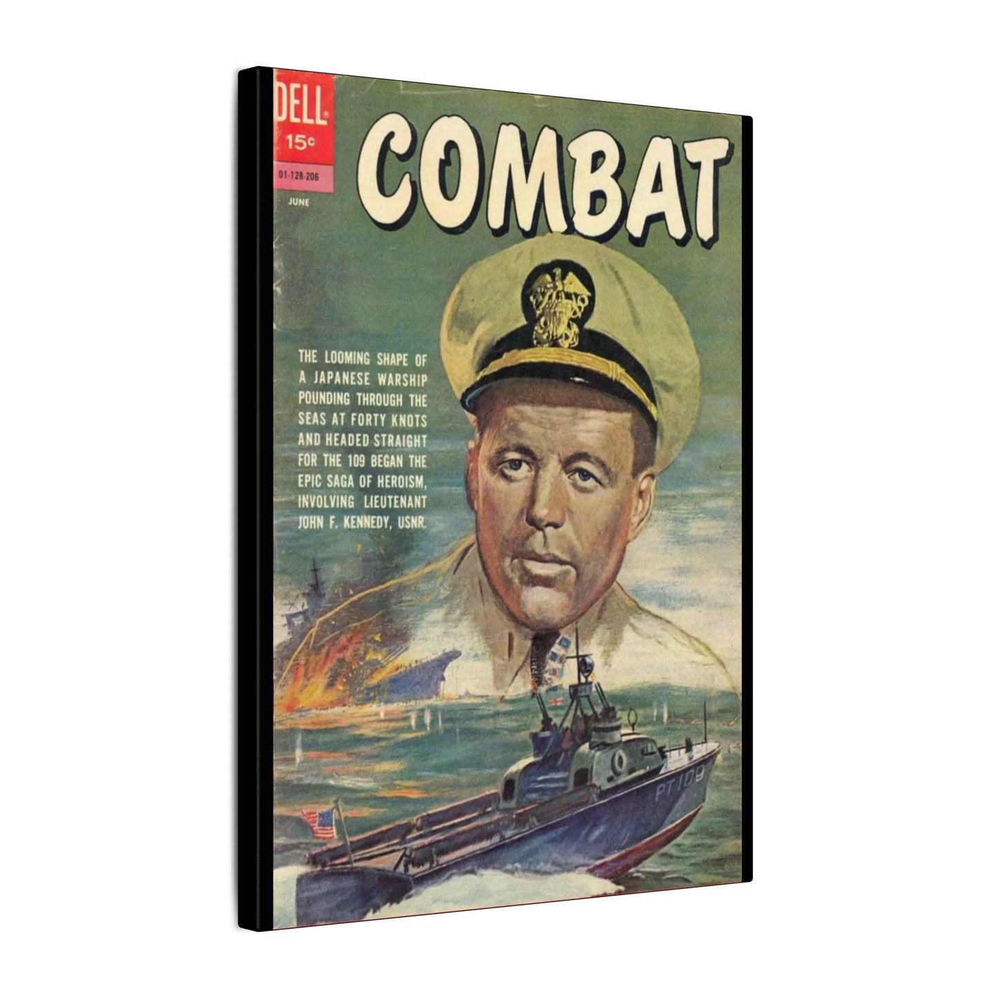 Printify Combat June 1962 canvas wall art on sustainable matte material, measuring 24x36 inches, featuring a mid-century