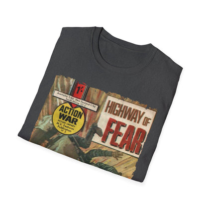 Close-up of the unisex softstyle T-shirt's fabric texture showcasing smooth charcoal gray cotton blend and reinforced