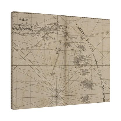 Close-up of the vibrant blue, beige, and green canvas depicting detailed geographic features of Caribbee Island and Virgin