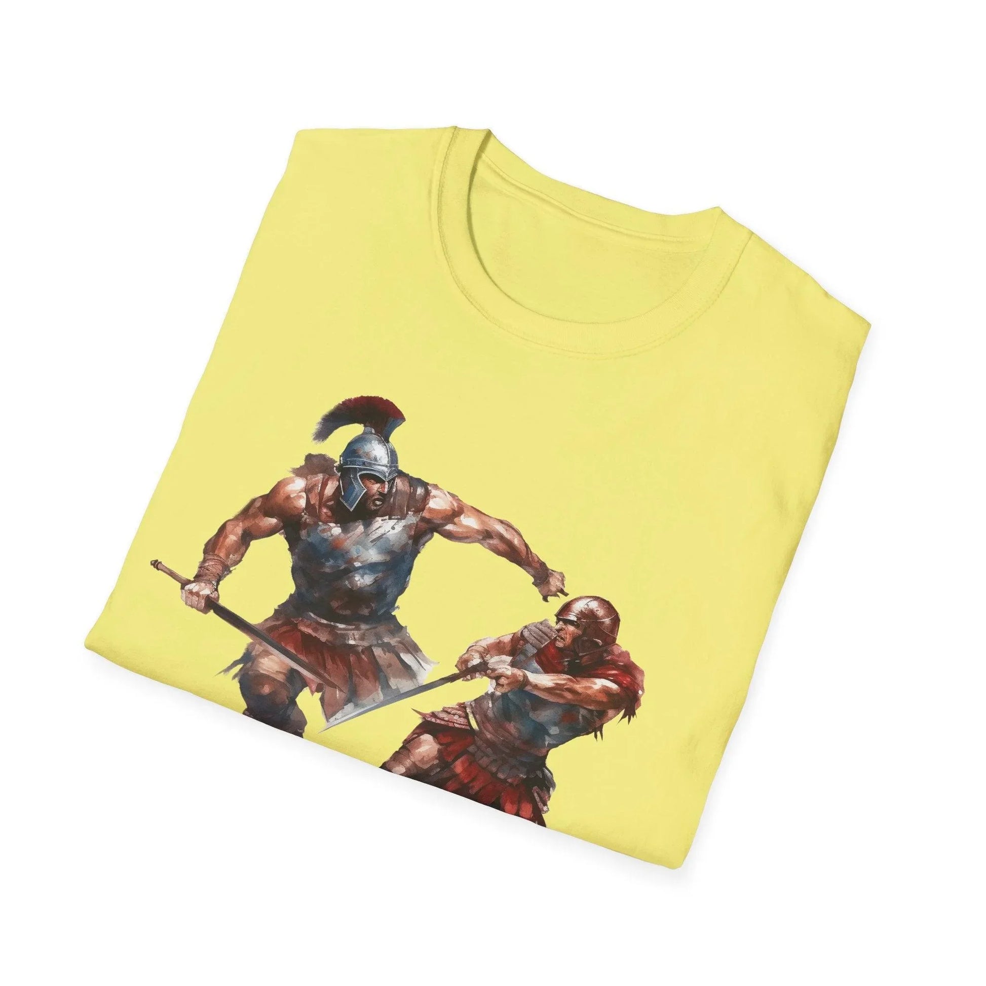 Close-up of the unisex softstyle T-shirt's relaxed fit, revealing the textured fabric in deep charcoal with subtle stitching