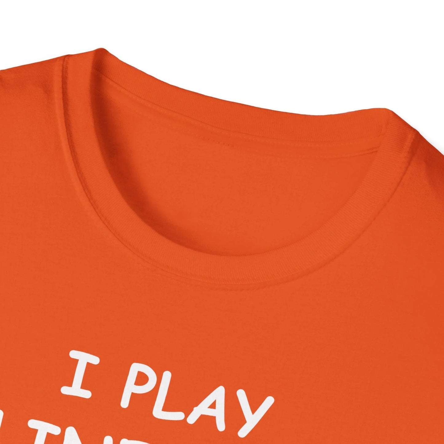 Close-up of the white unisex softstyle T-shirt's relaxed fit and seamless neckline from a top-down perspective, highlighting