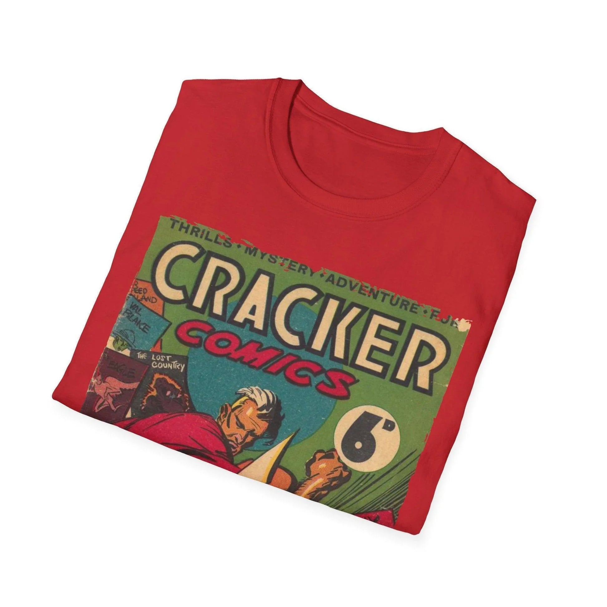 Close-up of the Cracker 1943 unisex softstyle T-shirt’s back neckline showing reinforced stitching and subtle fabric texture