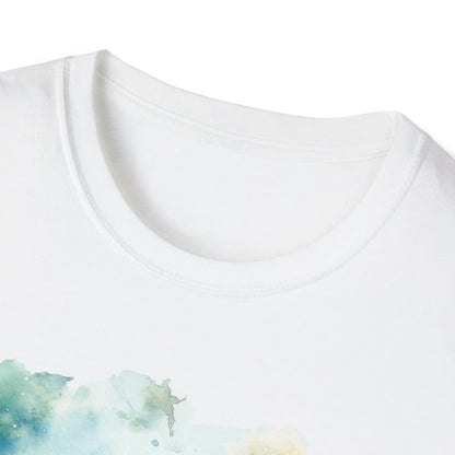 Close-up of the Ancient Gladiators unisex T-shirt tag sewn onto navy fabric showing fabric texture and precise stitching