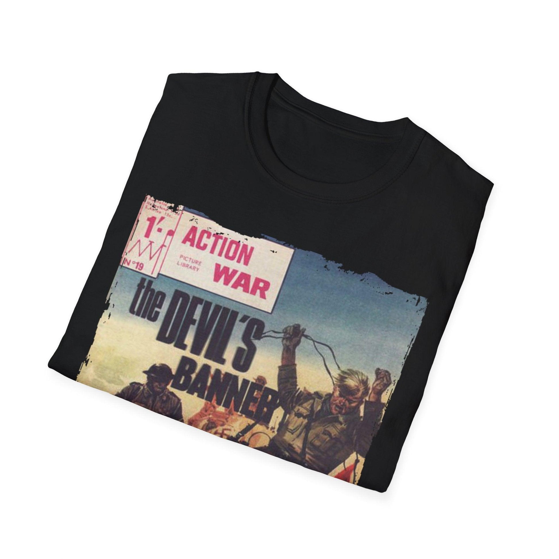 Close-up of the unisex softstyle T-shirt's collar showing double-stitched crew neckline and subtle fabric texture in