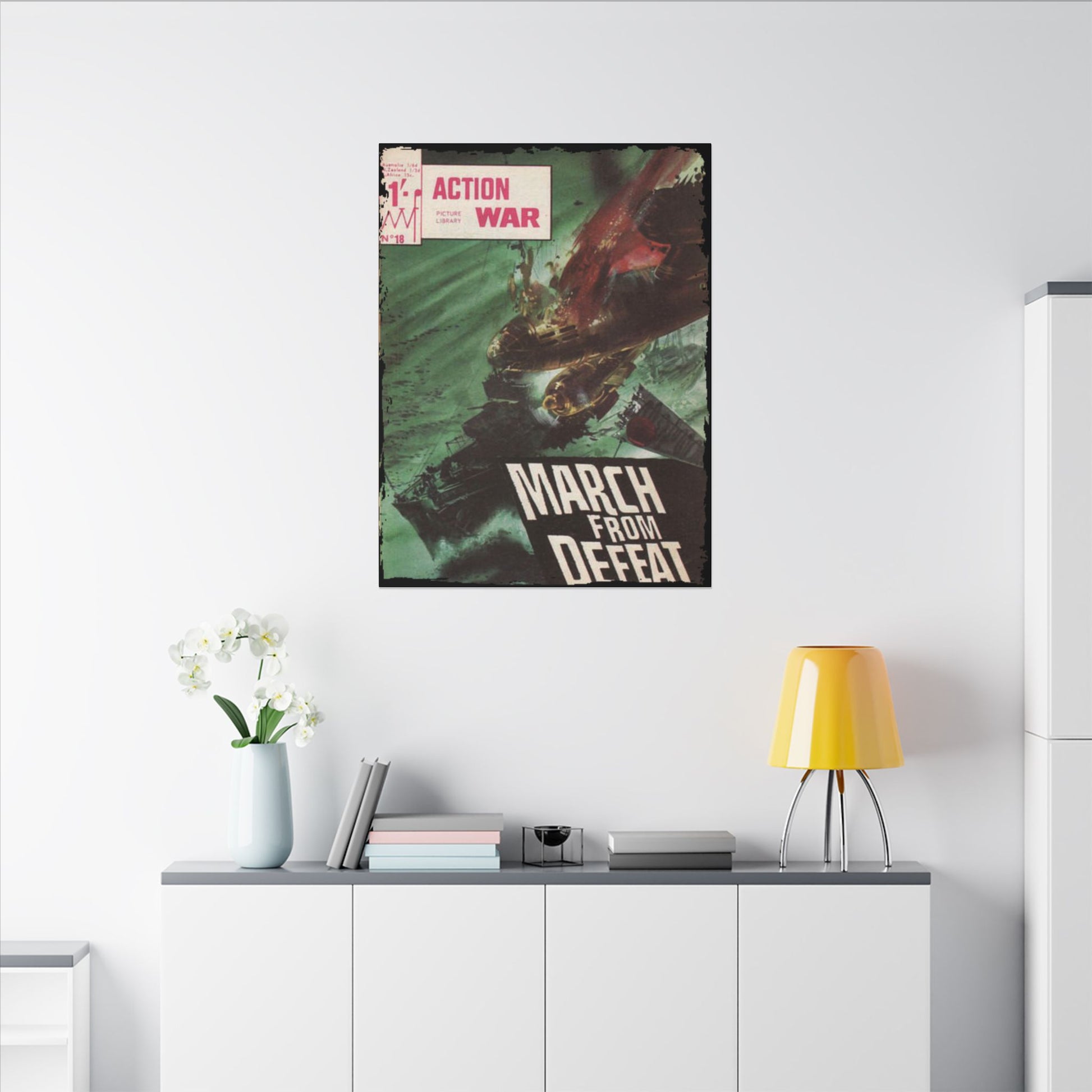 Close-up of the vibrant comic book cover art highlighting detailed line work and bold color contrasts on the Canvas print.