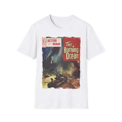 Close-up of the unisex softstyle T-shirt's lightweight, breathable fabric with a subtle heather gray texture and reinforced