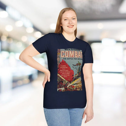 Close-up of the charcoal heather fabric’s soft texture and subtle stitching detail on the relaxed fit neckline from an