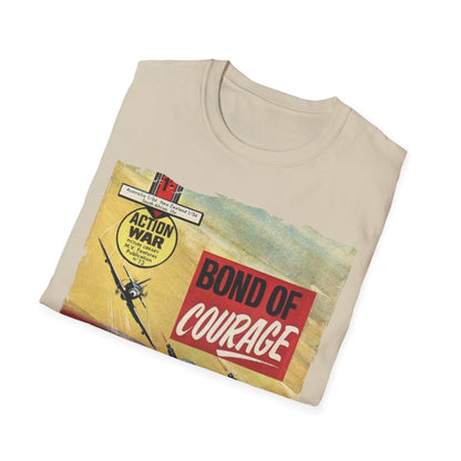 Close-up of the unisex softstyle T-shirt collar showing the double-stitched neckline and subtle fabric texture in deep navy