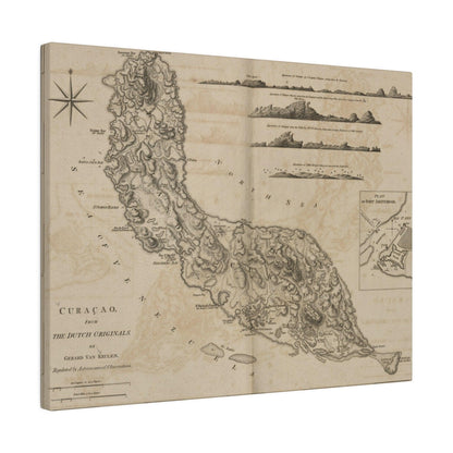 Close-up of the canvas texture highlighting the detailed brushstrokes and rich color tones of the Curacao map from Gerard