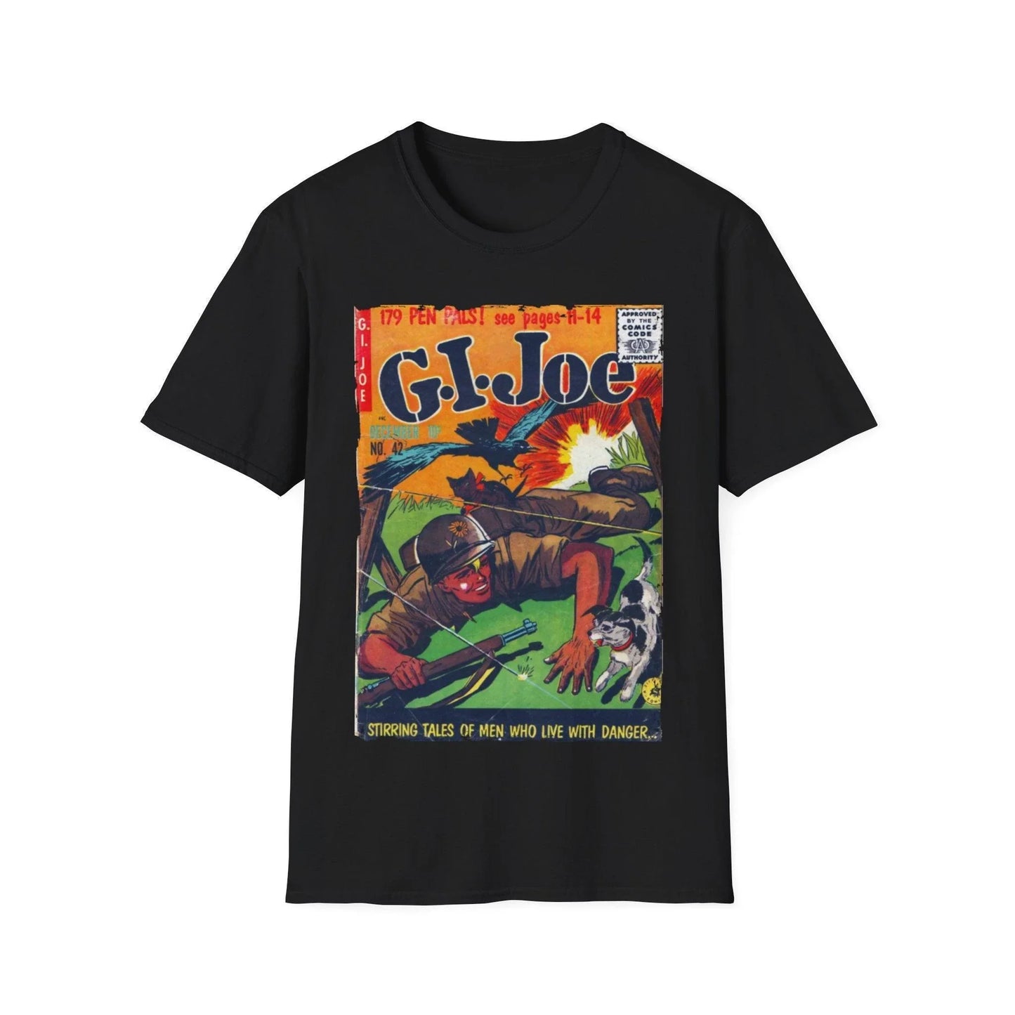 Printify G.I. Joe No.42 unisex softstyle cotton crew neck T-shirt, regular fit, black color, DTG printed fashion top for men
