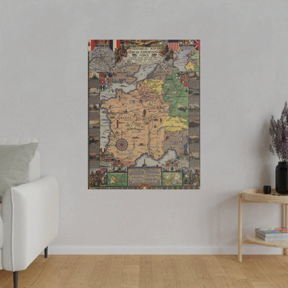 Close-up of the canvas material highlighting textured weave and vintage printed label detail from the American Expeditionary