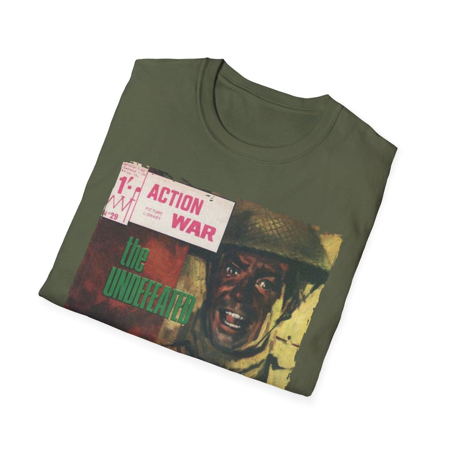 Close-up of the unisex softstyle T-shirt neckline highlighting the smooth fabric and subtle stitching detail in black color.