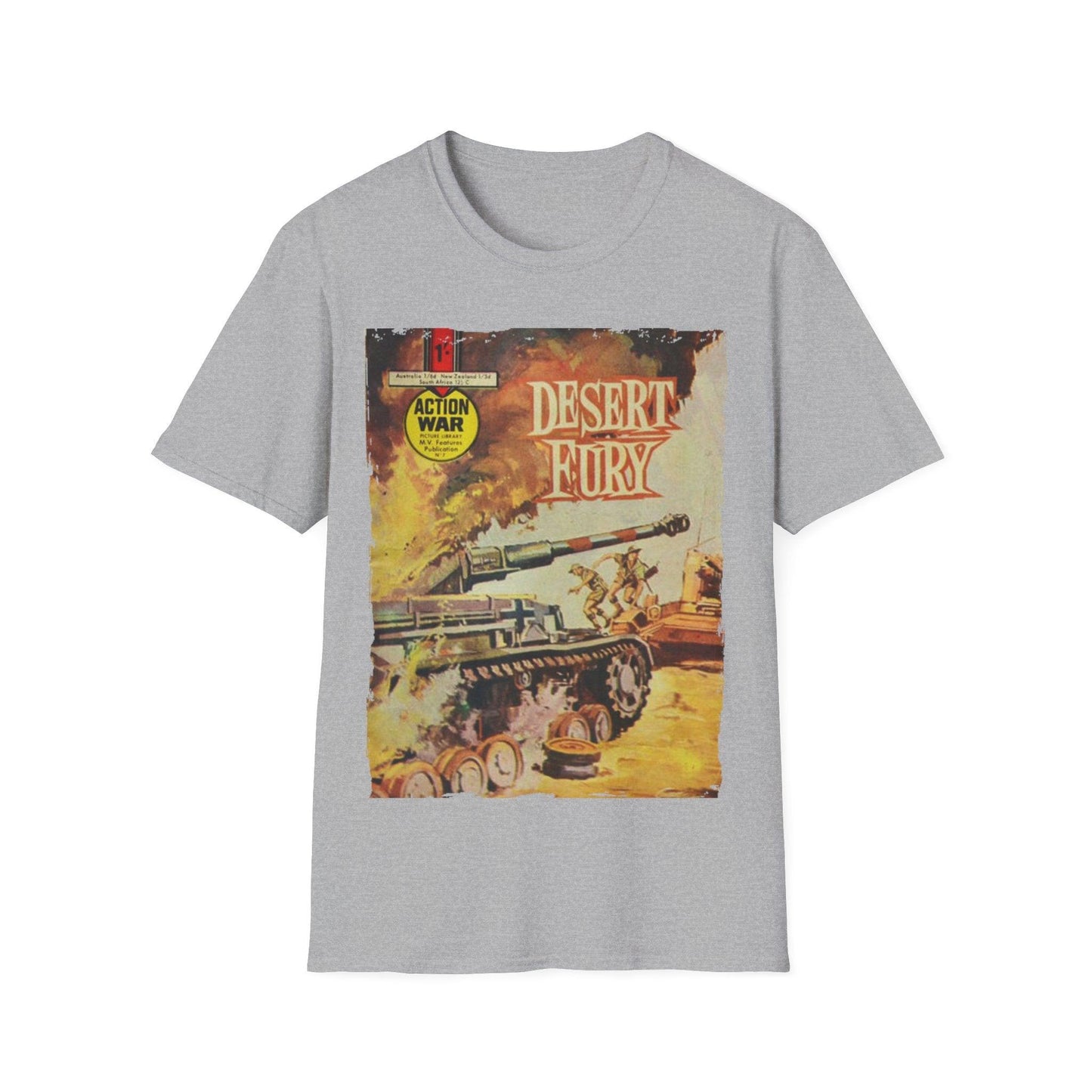 Close-up of the unisex softstyle T-shirt’s relaxed fit and vibrant red color, highlighting the smooth fabric texture and