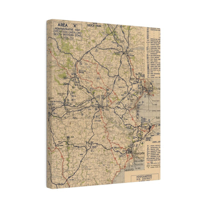 Detail of faded handwritten zone labels and boundary lines on the map at a tilted angle, highlighting cartographic texture