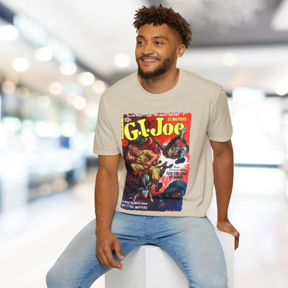 Close-up of G.I. Joe No.11 unisex softstyle T-shirt fabric showing smooth, lightweight cotton with subtle heather texture