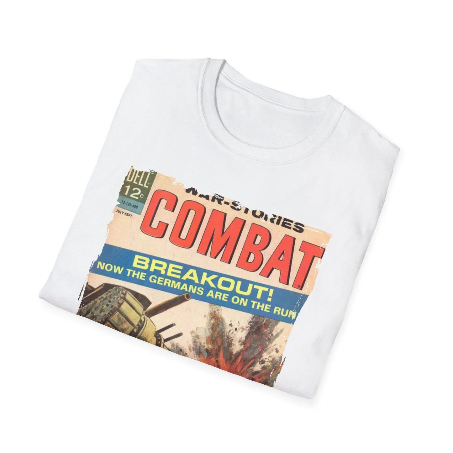 Close-up of the Combat Sept 1964 T-shirt’s embroidered logo on the chest, highlighting the soft cotton fabric and relaxed