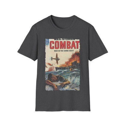 Close-up of the Combat April 1965 T-Shirt's neckline revealing soft slub cotton fabric and reinforced stitching detail