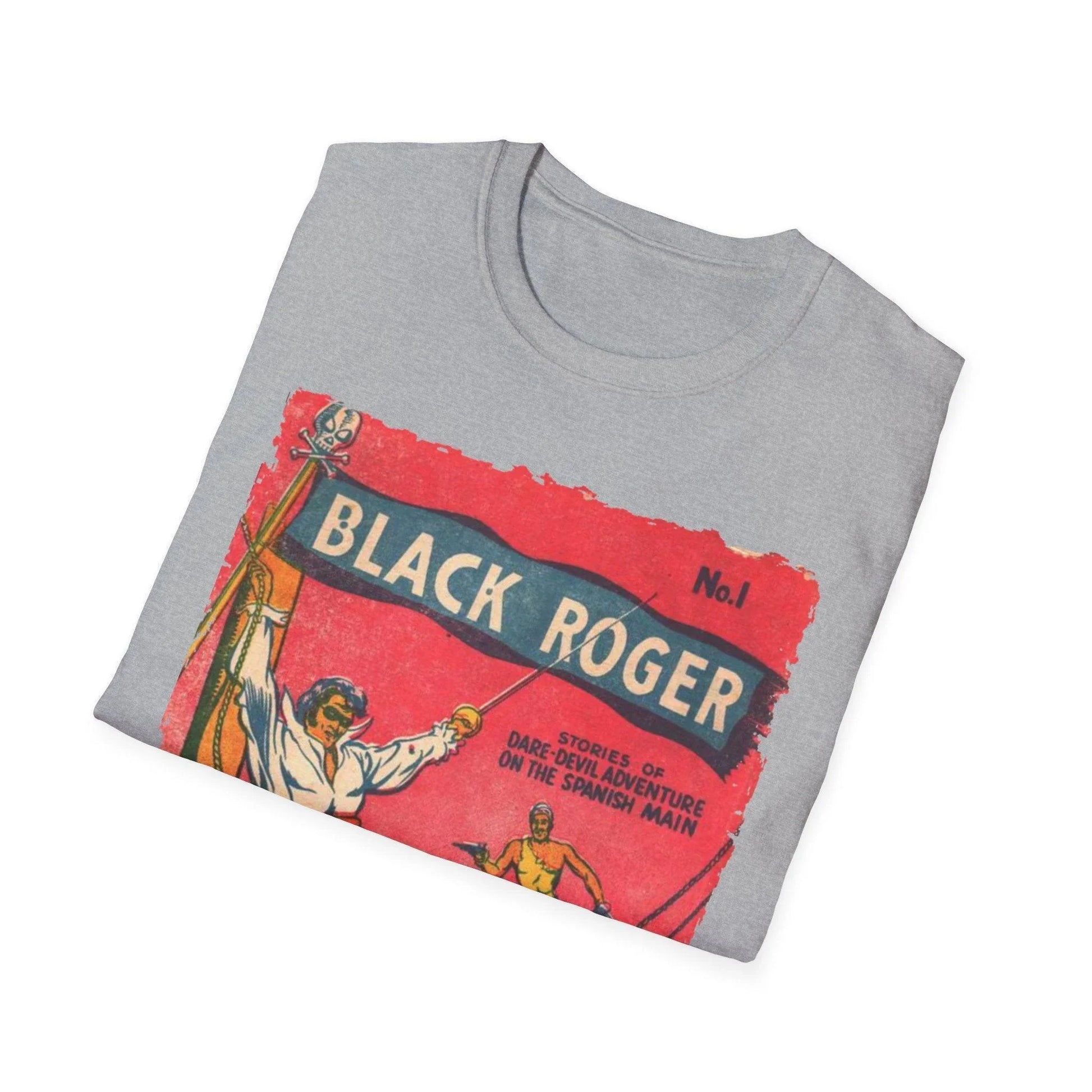 Close-up of the Black Roger No.1 1952 T-shirt fabric showing smooth softstyle texture and subtle stitching detail at the