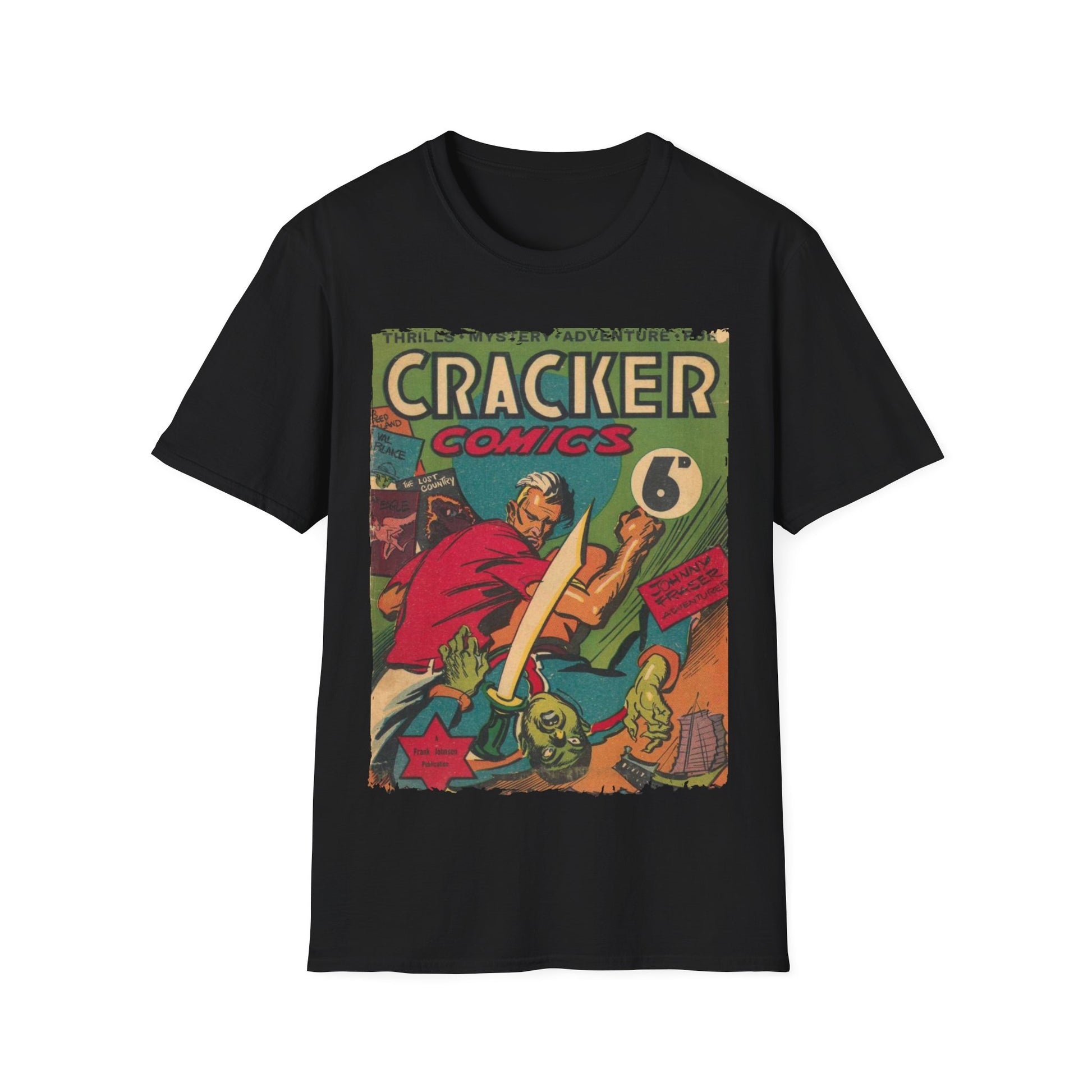 Close-up of the Cracker 1943 T-shirt’s chest pocket with visible stitching and soft cotton fabric texture in deep navy color