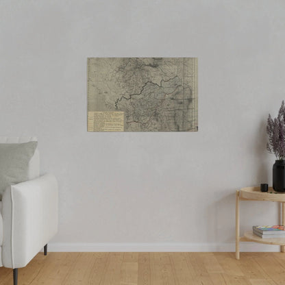 Detailed view of the canvas featuring weathered map borders and handwritten labels, highlighting vintage topographical