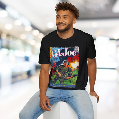 Close-up of the G.I. Joe No.41 softstyle T-shirt’s collar detail revealing the relaxed neckline and subtle stitching on