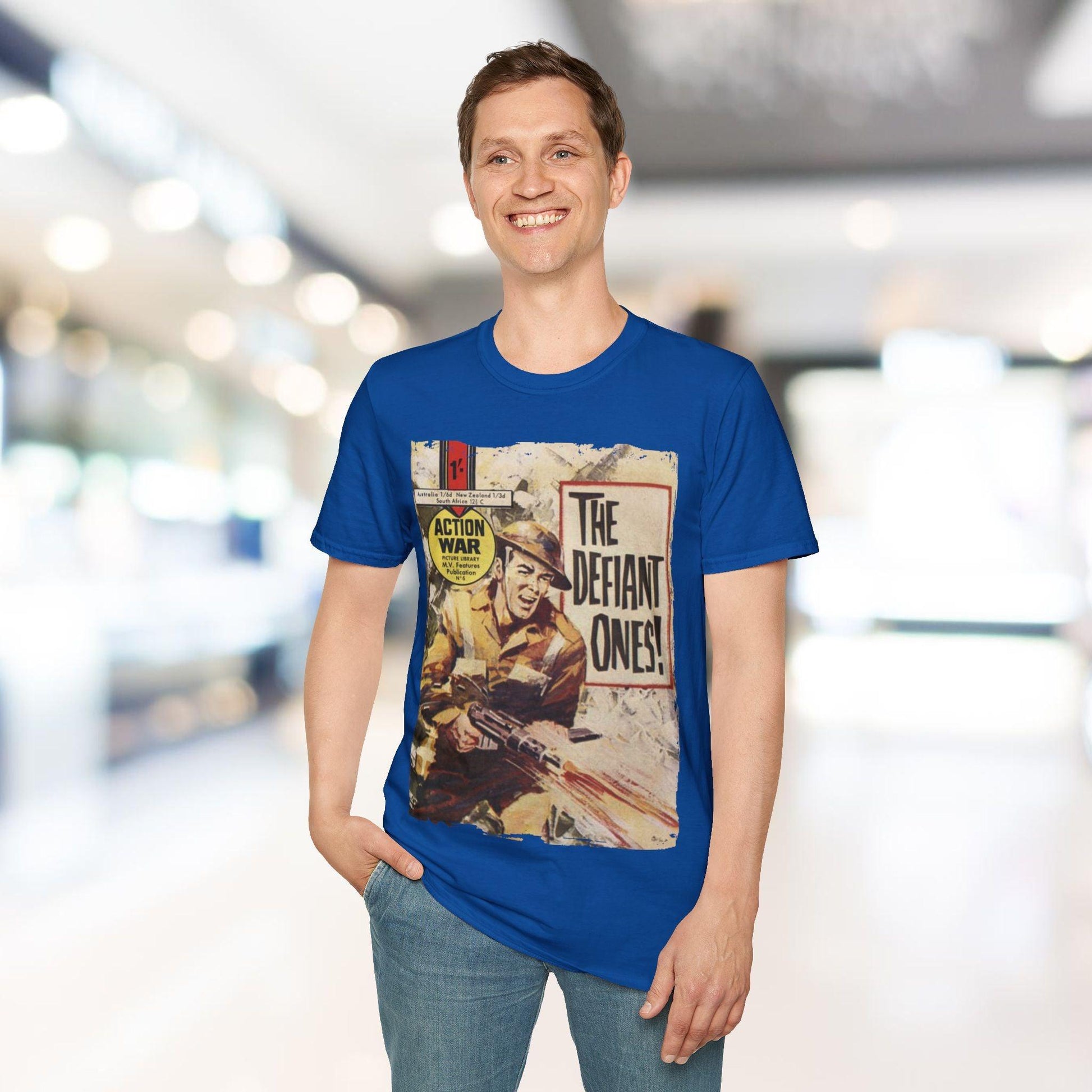 Close-up of the unisex T-shirt neckline highlighting the soft cotton fabric and smooth ribbed collar detail.